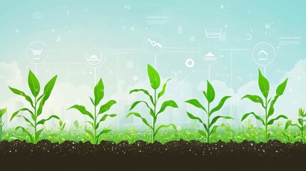 Fototapeta premium Modern Agricultural Technology: Precision Growth of Corn Seedlings - Minimalist Vector Illustration