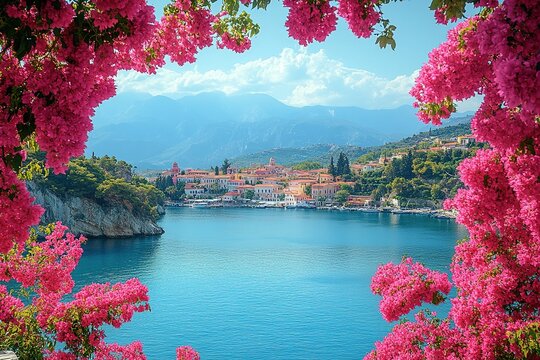 Scenic View of Nafpaktos, Greece with Vibrant Colors and Stunning Landscape over the Aegean Sea