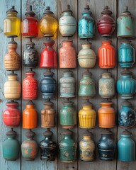 Vibrant Collection of Colorful Glass Electrical Insulators in Various Shapes and Sizes on Display