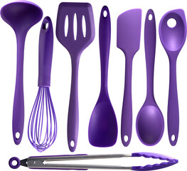 Purple cooking utensils collection - Ready to use Premium PNG Cutout isolated image.