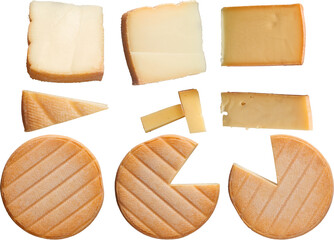 cheese wheels and slices collection - Ready to use Premium PNG Cutout isolated image.