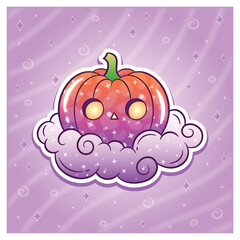 Halloween cute pumpkin drawing with sparkling cloud