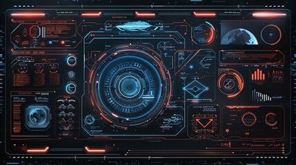 Fototapeta premium Futuristic Tech Interface with Data and Earth Globe Displays