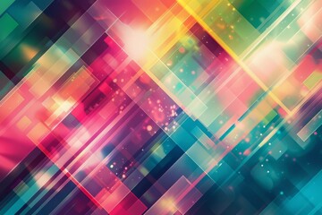 Fototapeta premium Abstract Geometric Pattern with Overlapping Colorful Rectangles and Glowing Lights