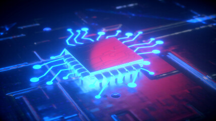computer microchip processor 3d render technology concept