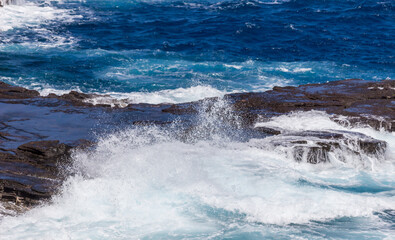 Dramatic Ocean crashing wave Hawaii at Makapu Point