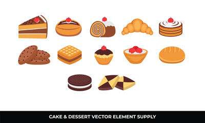 Cake, cookies, bread, croissant, desserts, pastries, sweet treats.