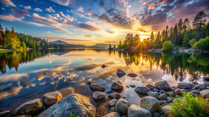 sunset over the riverlake, water, sky, landscape, nature, sunset, reflection, clouds, cloud, sea, sunrise, forest, mountain, summer, tree, beach, calm, travel, mountains, beauty, morning, river, beaut
