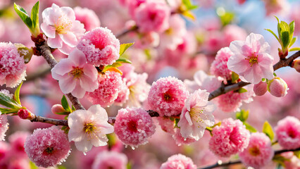 Obraz premium pink cherry blossomflower, pink, spring, blossom, tree, flowers, nature, bloom, cherry, plant, blooming, branch, apple, garden, white, beauty, closeup, petal, floral, season, summer, bud, macro, leaf,