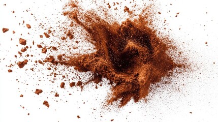 Cocoa powder's frozen particles create a textured effect on a white background