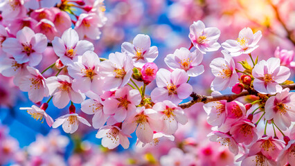 Fototapeta premium pink cherry blossomflower, pink, spring, flowers, blossom, nature, tree, bloom, cherry, blooming, branch, beauty, garden, plant, apple, flora, closeup, floral, summer, white, macro, beautiful, petal, 
