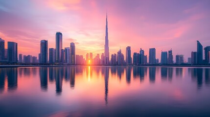 Obraz premium Sunlight filters through foggy cityscape ethereal morning images