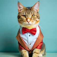 cat with bow tiecat, animal, pet, kitten, feline, cute, domestic, fur, portrait, eyes, pets, tabby, mammal, black, white, nature, looking, kitty, young, red, eye, brown, face, beautiful, domestic cat