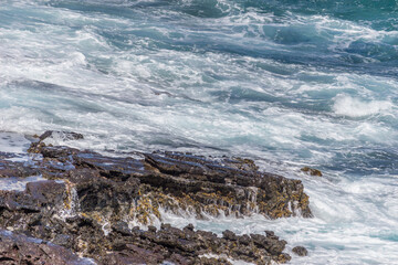 Dramatic Ocean crashing wave Hawaii at Makapu Point
