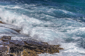 Dramatic Ocean crashing wave Hawaii at Makapu Point