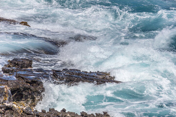 Dramatic Ocean crashing wave Hawaii at Makapu Point