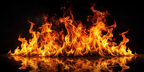 Vibrant flames dancing on a dark backdrop, showcasing beauty and intensity of fire visually, flames, vibrant, dance, dark