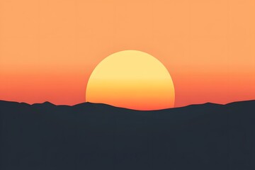 a sun rising over a horizon, using just two or three colors to represent the start of a new day