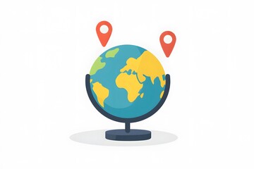 isolated illustration of a globe icon with small location pins, representing global travel or networking