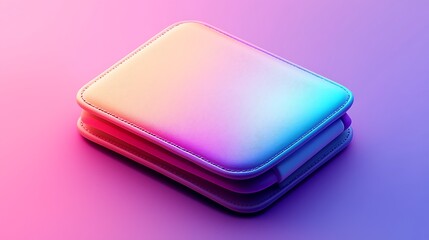 A gradient leather wallet stands out on a soft pink background, modern and elegant.