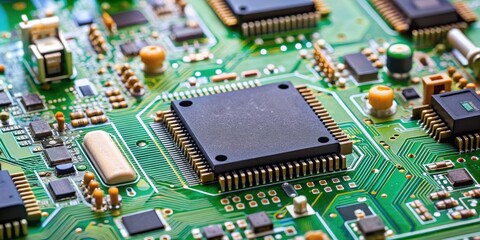 Electronic circuit board with various components and traces, technology, circuitry, electronics, motherboard