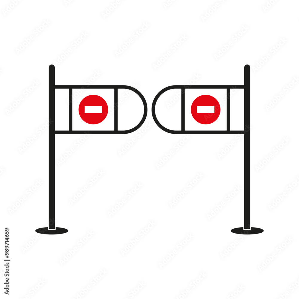 Poster turnstile gate icon. entry restriction sign. barrier with no entry symbol. vector security element.