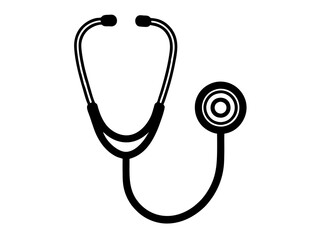 Health and medicine services poster icon, stethoscope silhouette vector illustration