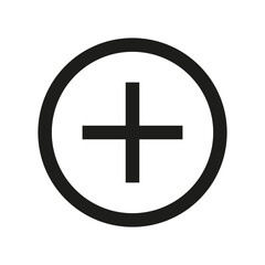 Plus icon vector. Simple black plus inside circle. Minimal flat design. Black and white symbol.