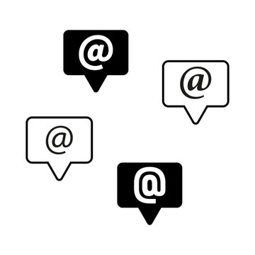 Email icon set. Speech bubble shapes. Black and white symbols. Vector collection.