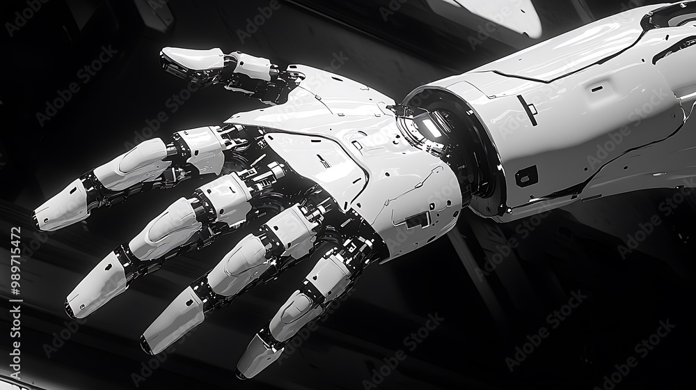 Poster a robotic hand extends forward, a vision of the future powered by artificial intelligence.
