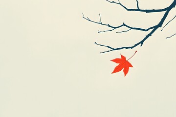 a single leaf gently falling from a tree branch, with clean lines and a simple color palette to evoke calmness