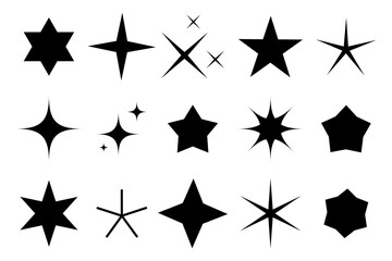 Star shape collection. Abstract star icons. Geometric black silhouettes. Vector star symbols.