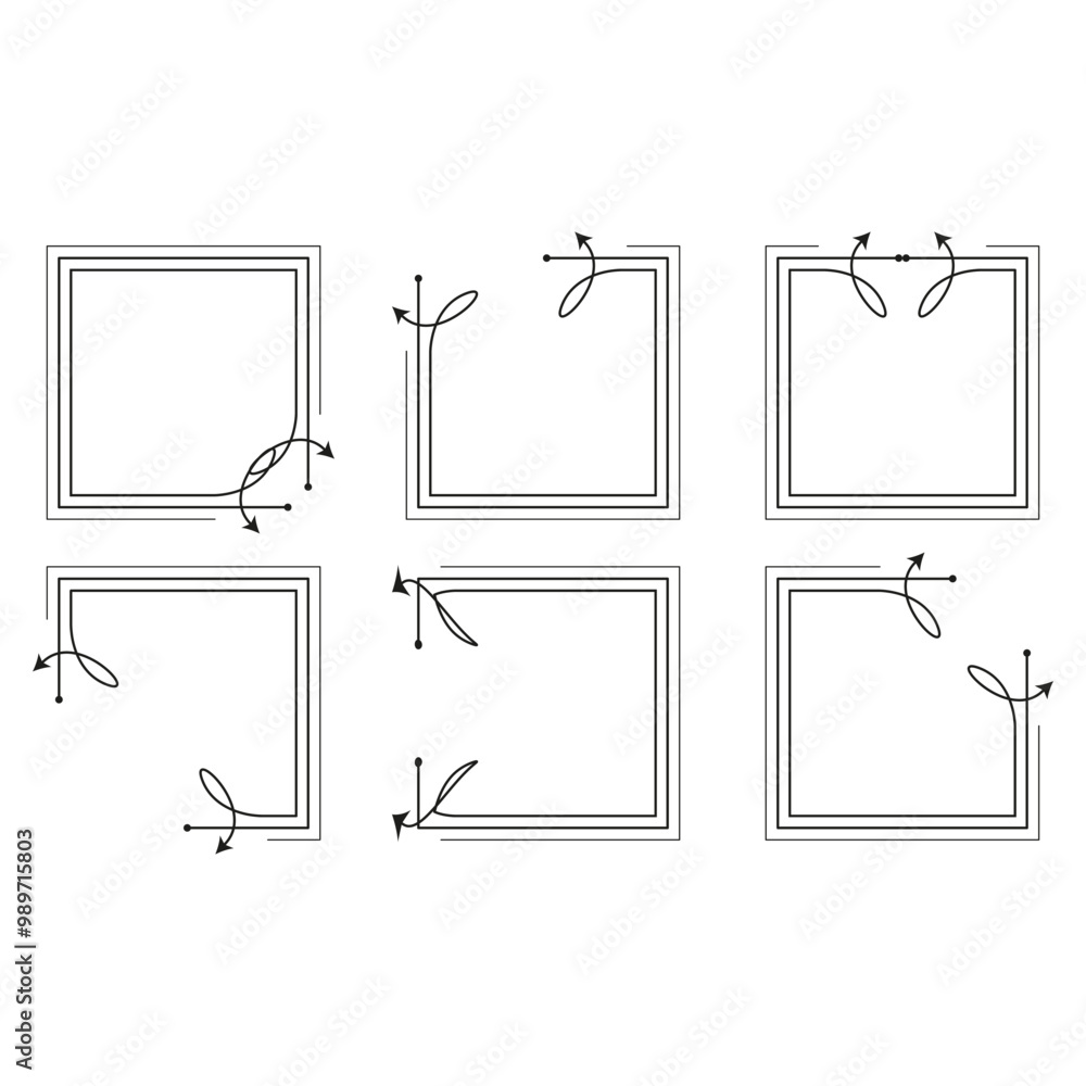 Poster decorative frame collection. abstract corner elements. geometric border design. simple line style.