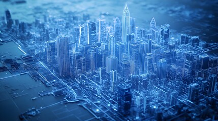 Fototapeta premium Pictures of futuristic city buildings with highly detailed blueprint layouts