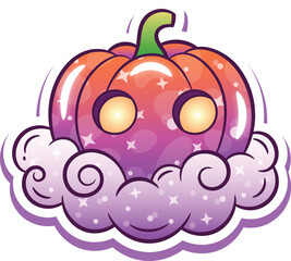 Halloween cute pumpkin drawing with sparkling cloud without background