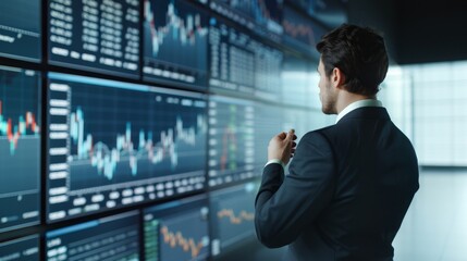 Fototapeta premium Business professional analyzing stock market data on screens