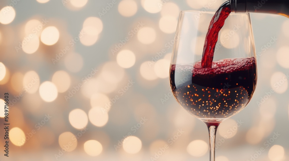 Poster a deep red wine is elegantly poured into a glass while soft bokeh lights create a warm and inviting 