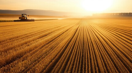 Fototapeta premium Golden wheat field during sunset
