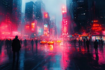 Neon Cityscape in the Rain