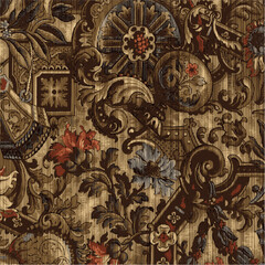 Intricate floral pattern with gold and brown details, perfect for vintage decor.