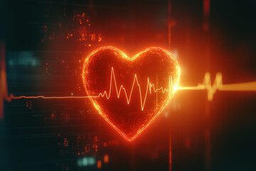 Red Heart Icon with Clear ECG Line, Highlighting Healthy Heartbeat
