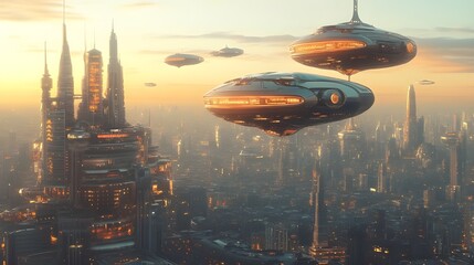 Spectacular images of futuristic vehicles soaring above modern megacities
