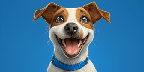 Fototapeta premium Happy Dog with Copy Space, Adorable Canine with Blue Collar for Your Message