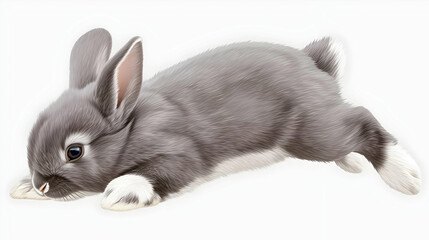 Obraz premium Cute Grey Bunny with White Paws, Ready for Your Design Project with Copy Space