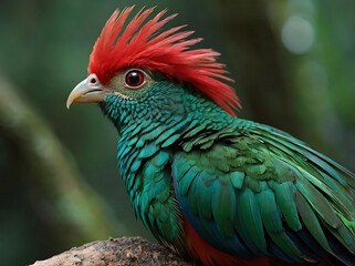 Fototapeta premium Resplendent Quetzal (Pharomachrus mocinno) – Known for its vibrant green and red plumage, native to Central America.