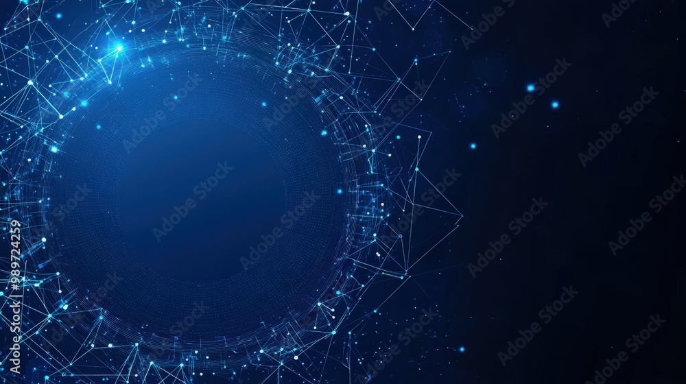 Poster blue geometric shapes frame with circular ornament pattern vector background for technology and medi
