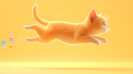 Fototapeta premium Orange Kitten Leaps for Colorful Treats, Copy Space