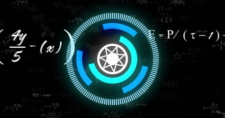 Rotating geometric shapes and mathematical formulas, scientific data processing image