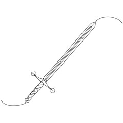 Sword in continuous one line art style. Simple vector illustration