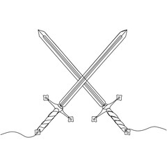 Crossed swords in continuous one line art style. Simple vector illustration